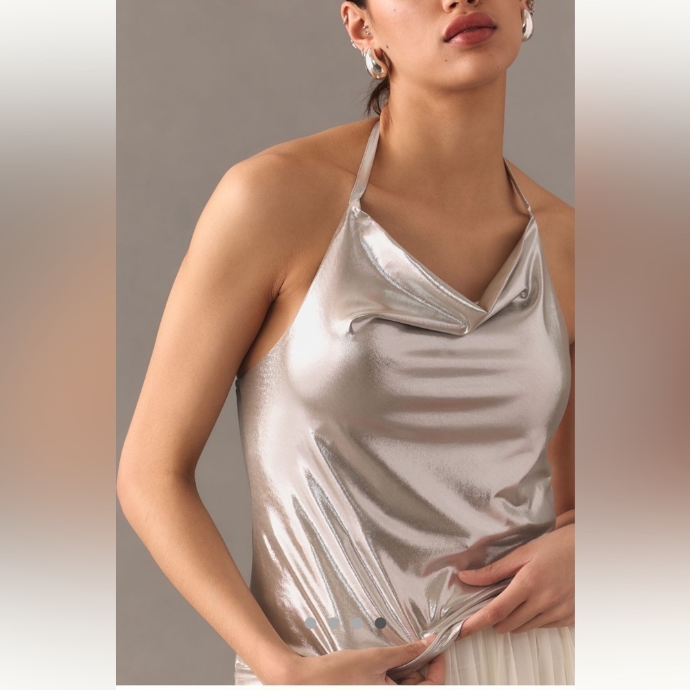 Anthropologie NWT Cowl-Neck Shine Halter Tank size M. - Picture 8 of 16